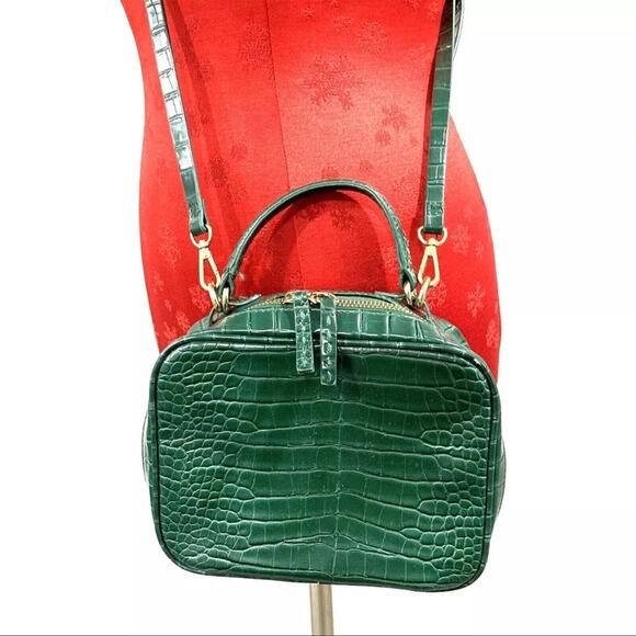 Zara green faux snakeskin moc croc crossbody bag top handle purse 2 way satchel - Picture 4 of 11